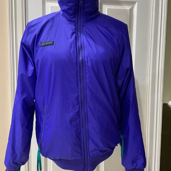 ICONIC 80’s RETRO BOMBER JACKET COLUMBIA REVERSIBLE DISCO PURPLE/TEAL Sz S - Picture 16 of 16